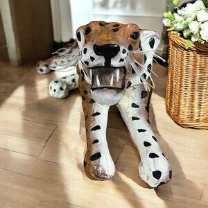Paper Mache Leopard Figurine With‎ Lifelike Details & Painted Finish